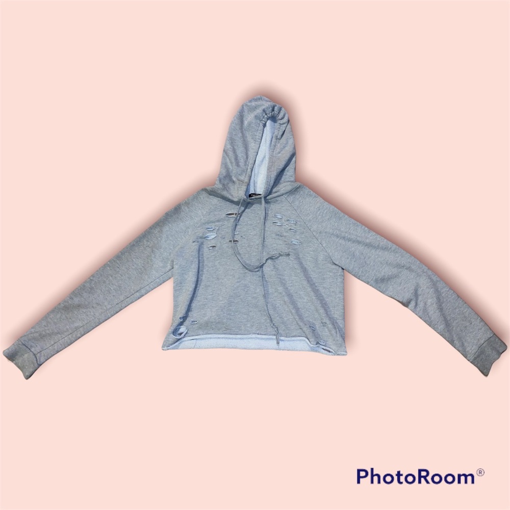 Rue 21 cropped distressed hoodie gray